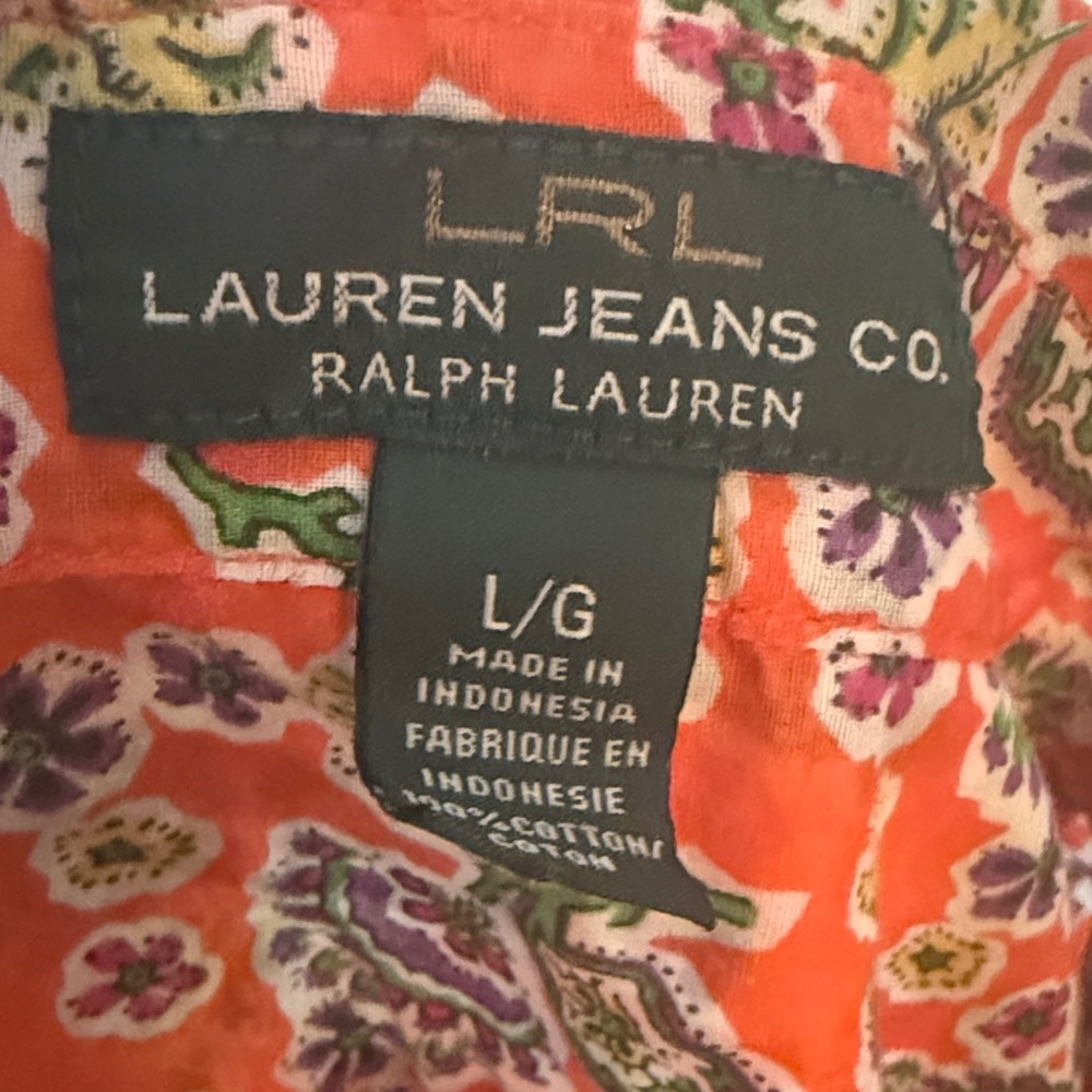 Lauren Ralph Lauren Orange Floral Button-Front Shirt - Picture 2 of 4